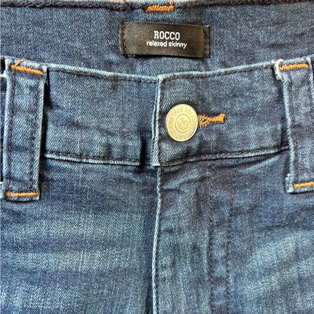 True Religion Rocco Relaxed Skinny Jeans Dark Wash Flap Pockets - Picture 3 of 8